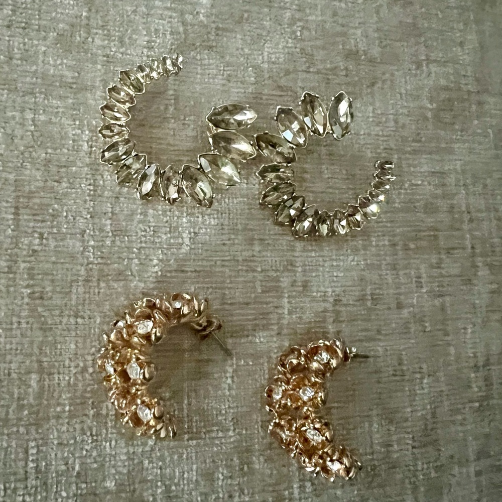 Set of J Crew Gold and Silver Crystal Hoop Earrings -